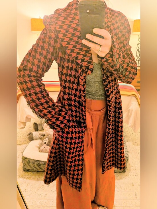 Express Jackets & Blazers - Women's Houndstooth Long Coat in Magenta and Black - Express Circa 2008- XS